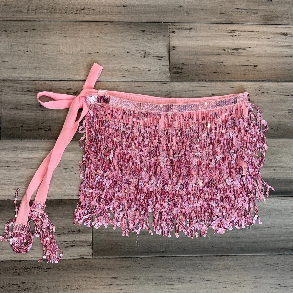 NWOT Pink Sequin Fringe Skirt